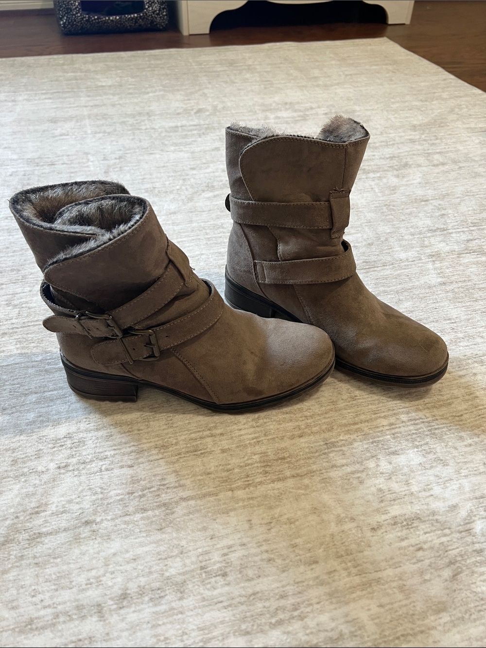 Sonoma Grey Faux-Fur Lined Suede Ankle Boots